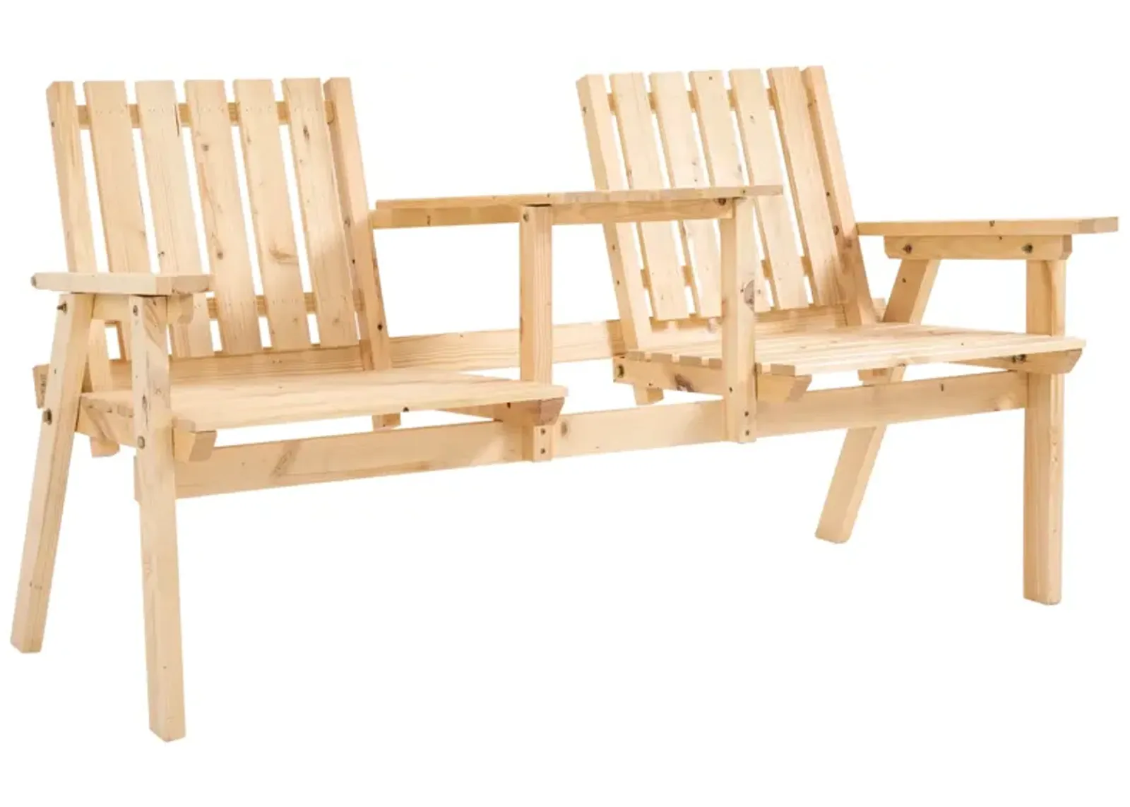 Natural Wood Outdoor Duo: Garden Loveseat with Umbrella Hole Table