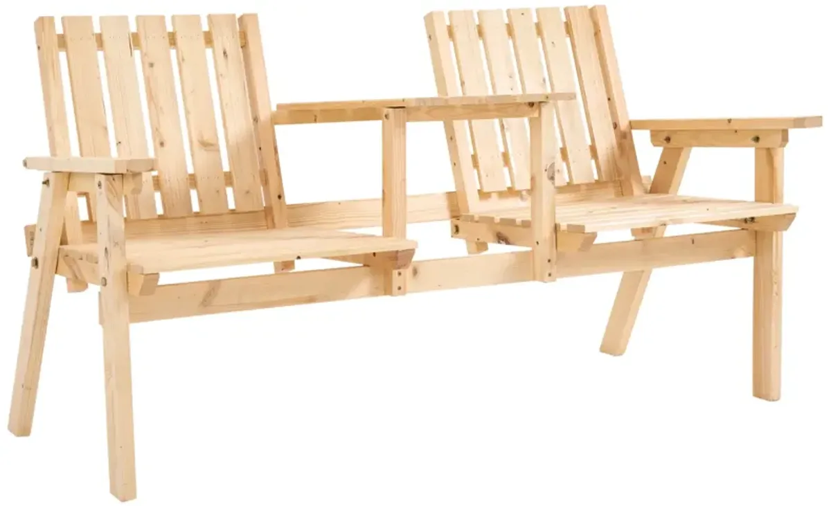 Natural Wood Outdoor Duo: Garden Loveseat with Umbrella Hole Table