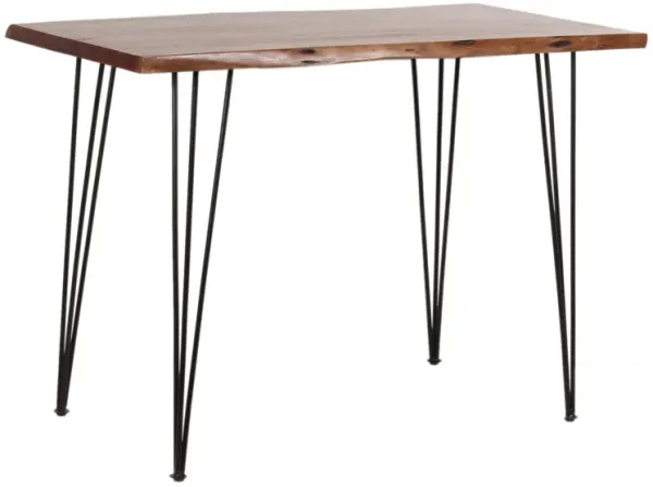 Oggy 36 Inch Counter Height Table, Brown Wood Live Edge, Black Iron Legs - Benzara
