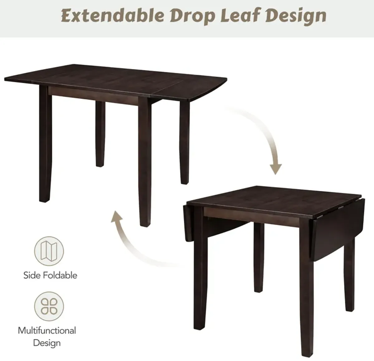 Merax 3-Piece Wood Drop Leaf Extendable Dining Table Set