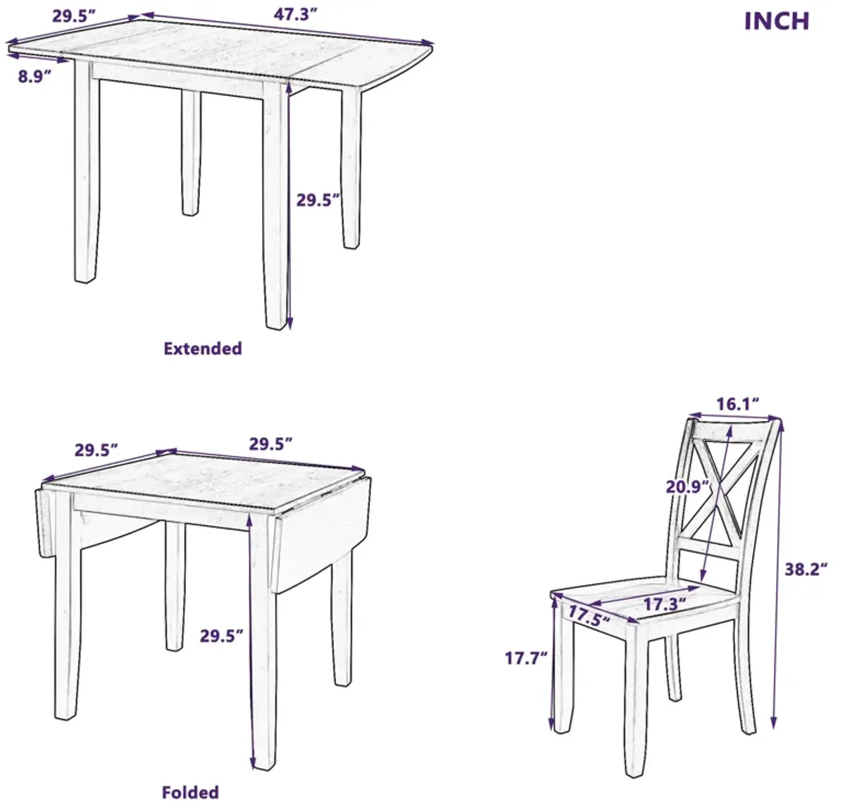 Merax 3-Piece Wood Drop Leaf Extendable Dining Table Set