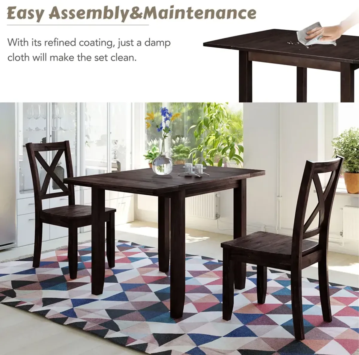 Merax 3-Piece Wood Drop Leaf Extendable Dining Table Set