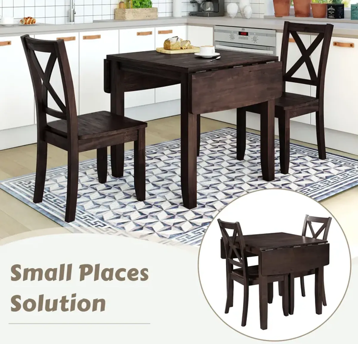 Merax 3-Piece Wood Drop Leaf Extendable Dining Table Set