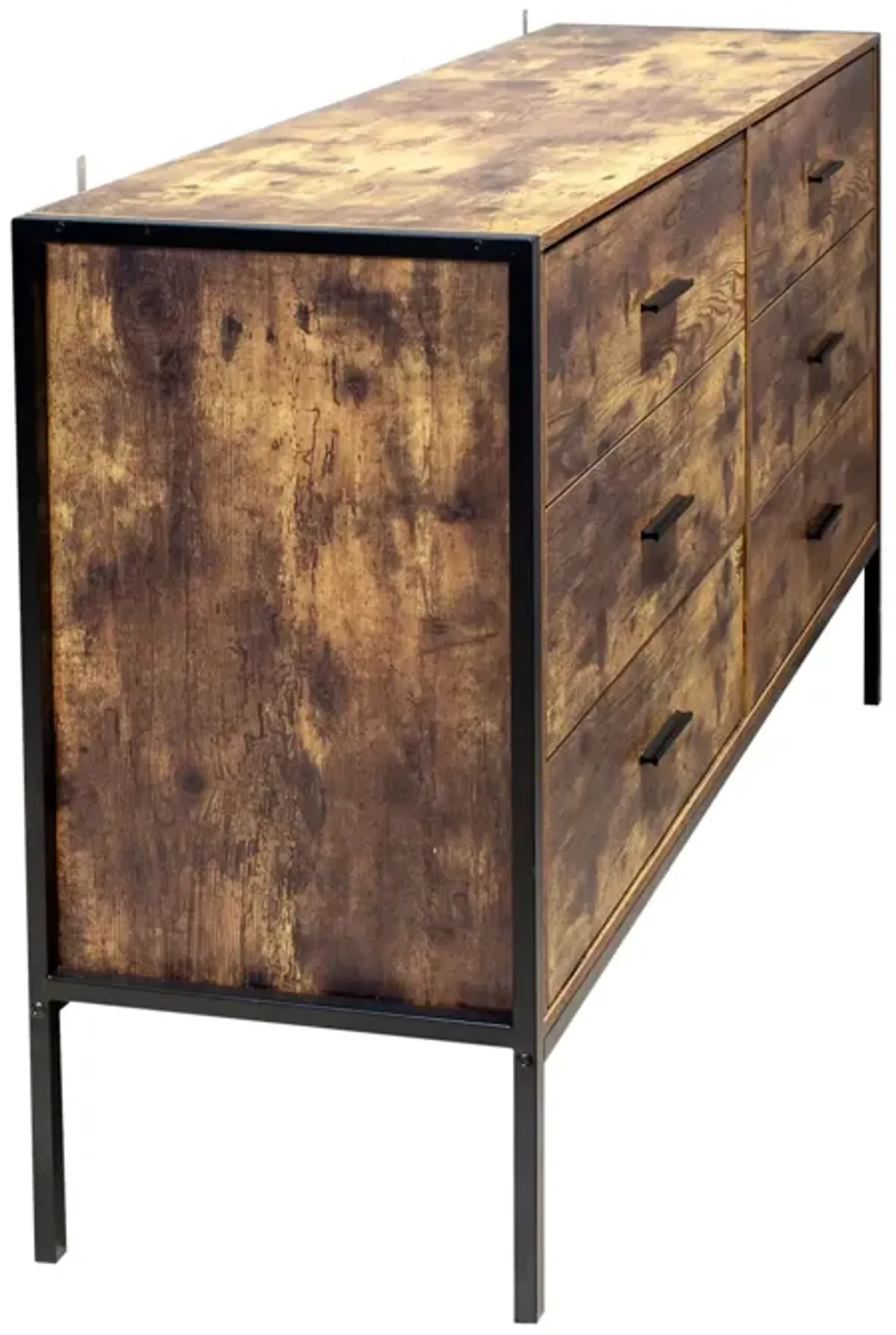 Rustic Brown 6 Drawer Double Dresser with Steel Frame