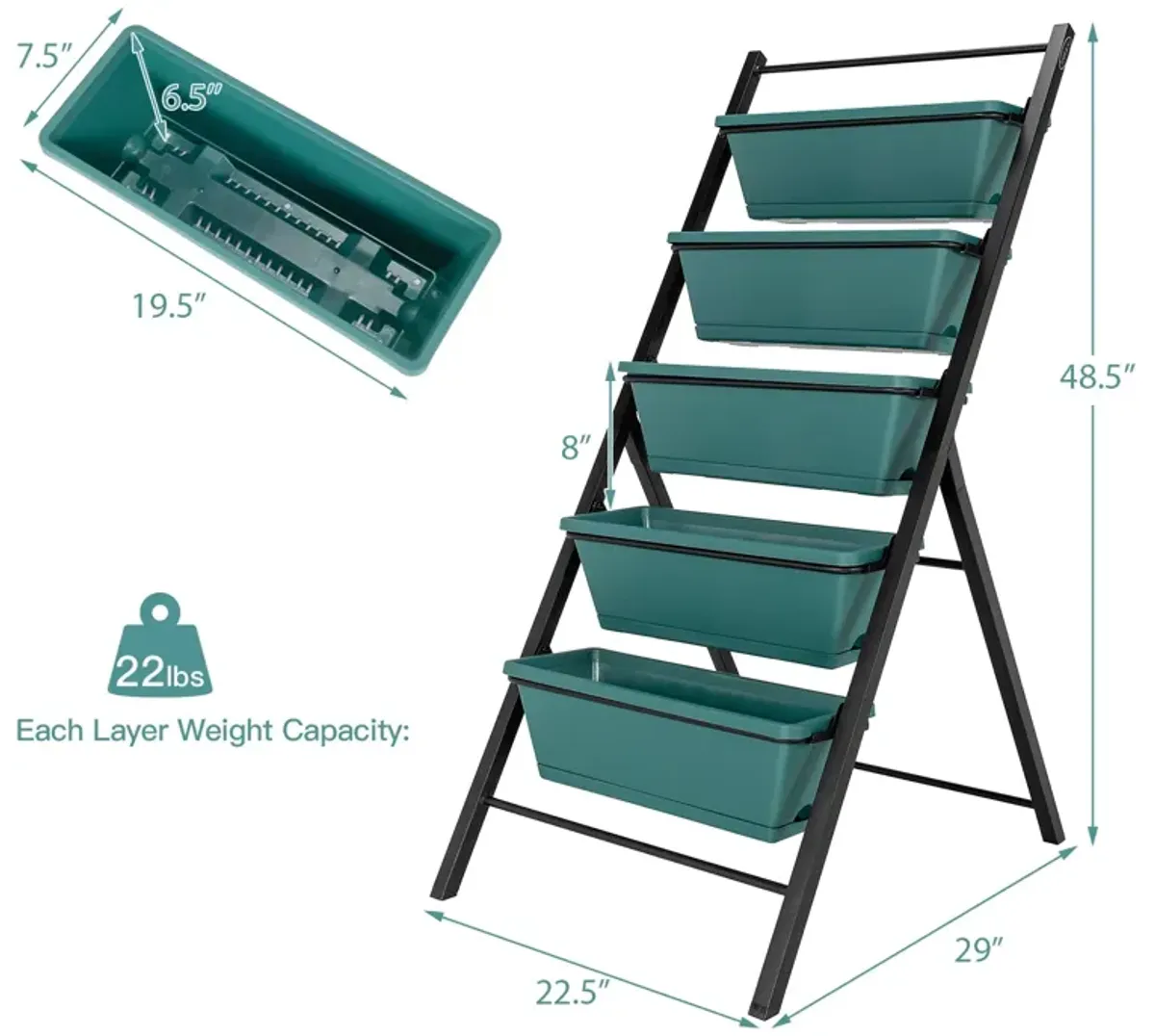 5-tier Vertical Garden Planter Box Elevated Raised Bed with 5 Container