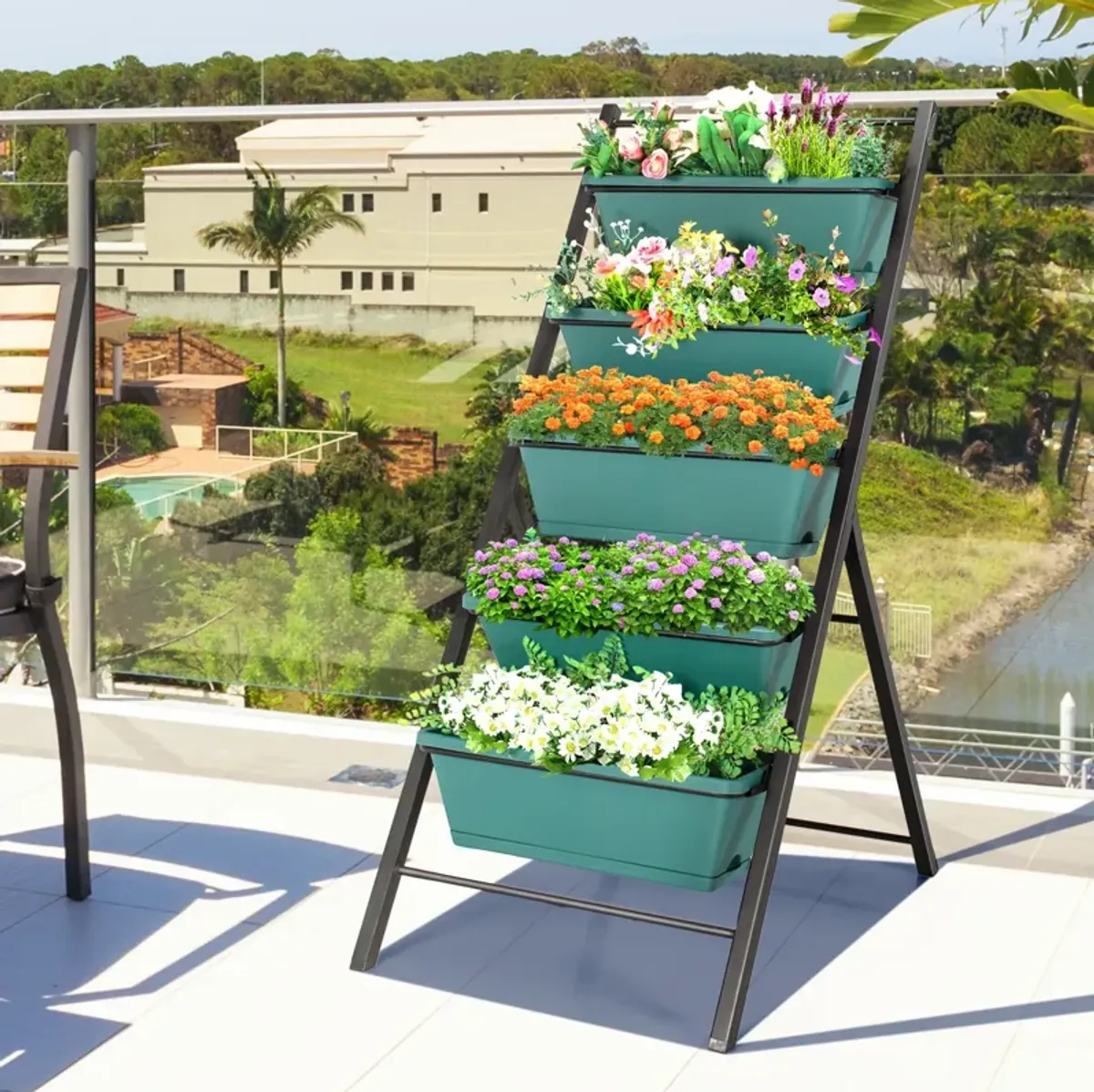 5-tier Vertical Garden Planter Box Elevated Raised Bed with 5 Container