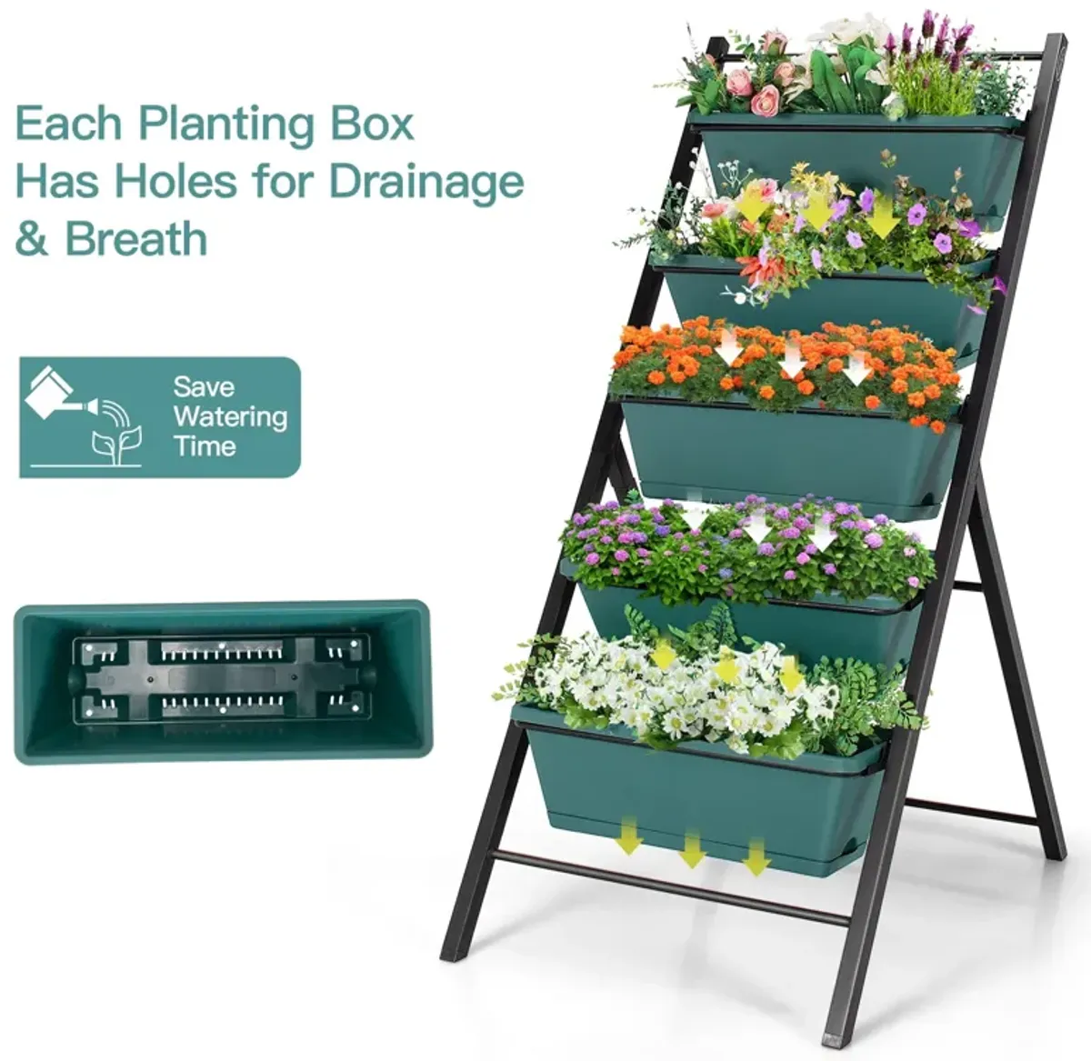 5-tier Vertical Garden Planter Box Elevated Raised Bed with 5 Container