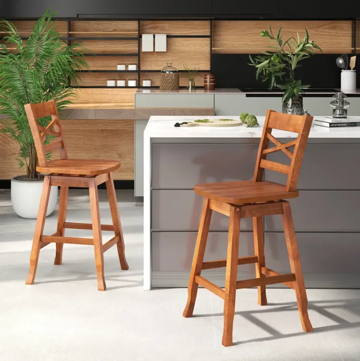 Swivel 24-Inch Counter Height Stool Set of 2 with Inclined Backrest