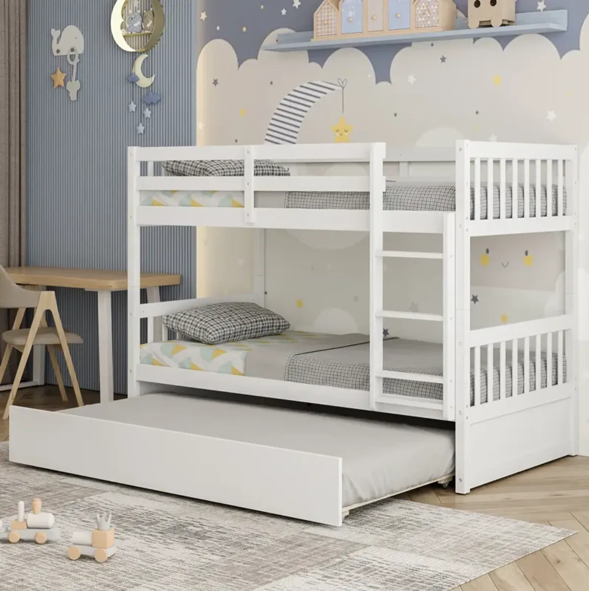 Twin Over Twin Bunk Bed with Pull-out Trundle and Ladder