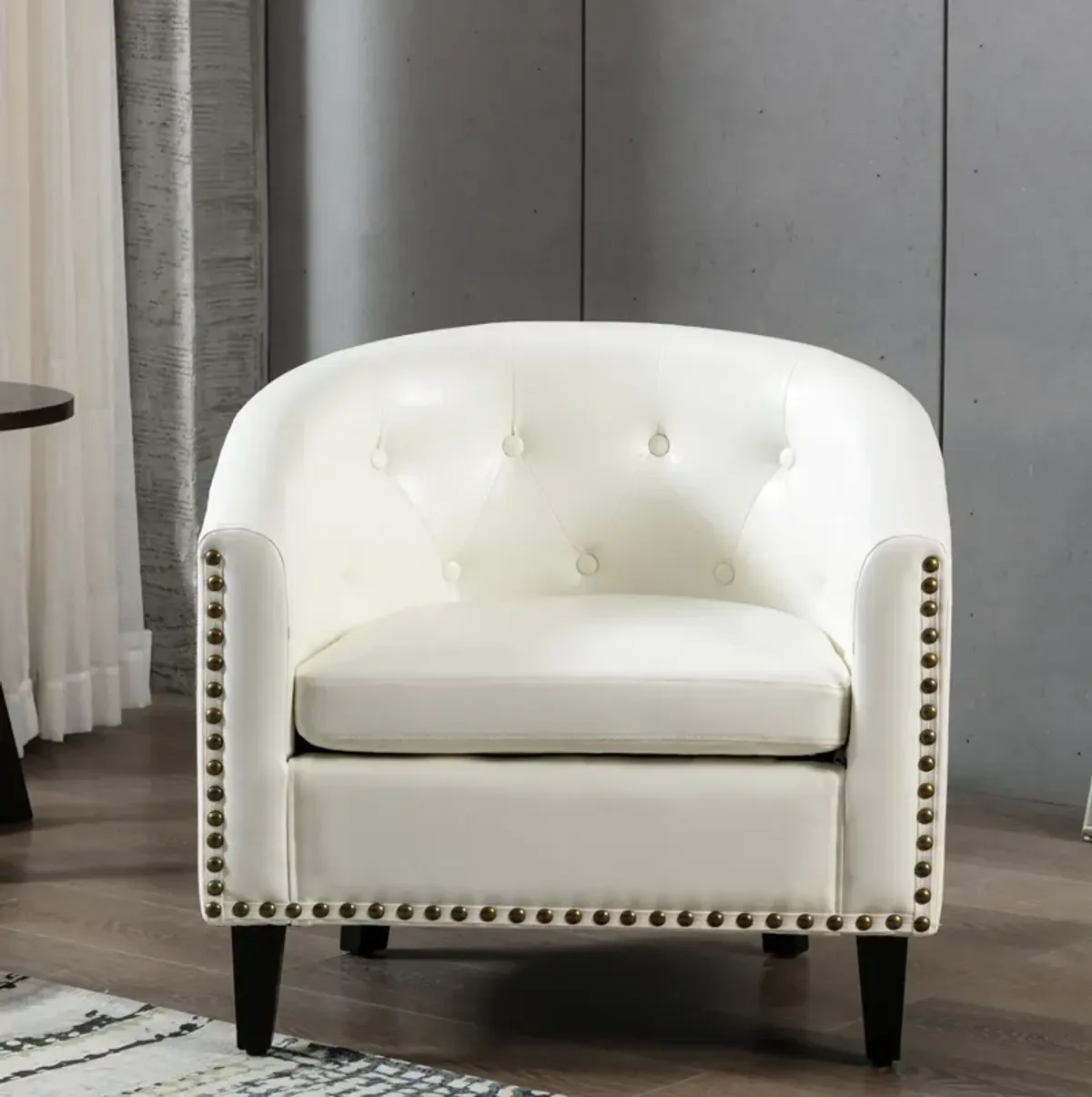 PU Leather Tufted Barrel Chair Tub Chair for Living Room Bedroom Club Chairs