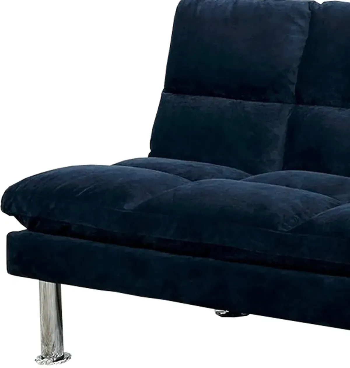 Futon Sofa with Tufted Padded Seating and Metal Legs, Blue-Benzara