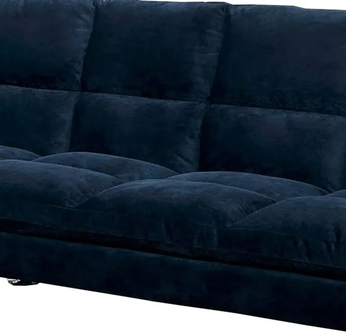 Futon Sofa with Tufted Padded Seating and Metal Legs, Blue-Benzara