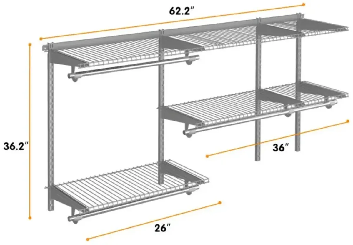 Hivvago Custom Closet Organizer Kit 3 to 5 Feet Wall-Mounted Closet System with Hang Rod