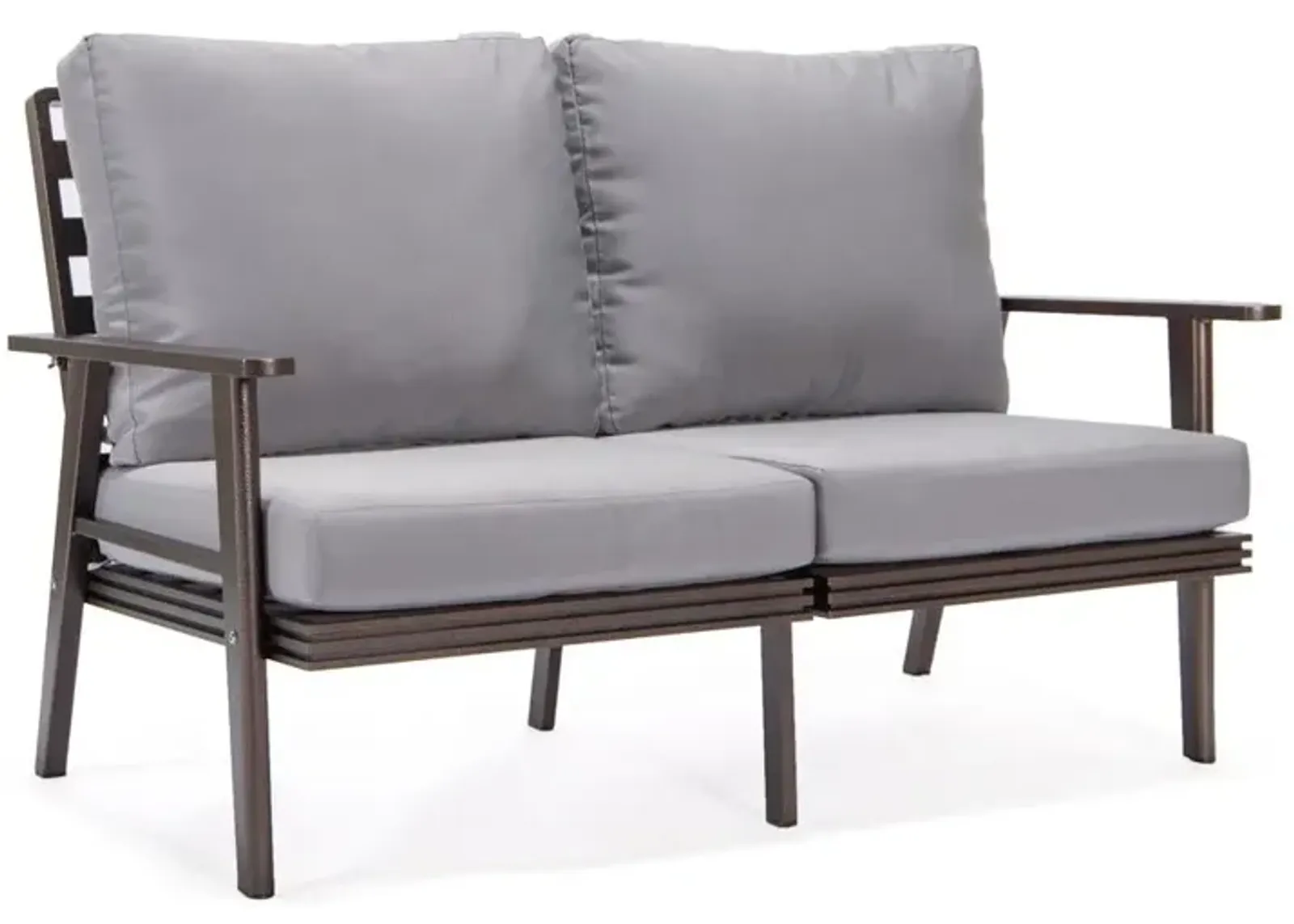 LeisureMod Outdoor Patio Loveseat with Brown Aluminum Frame