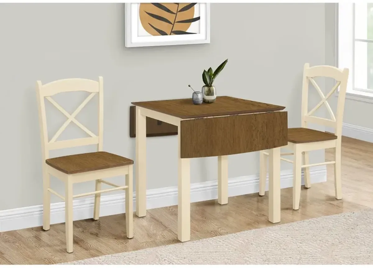 Monarch Specialties I 1327 - Dining Table, 48" Rectangular, Small, Kitchen, Dining Room, Drop Leaf, Oak And Cream, Wood Legs, Transitional