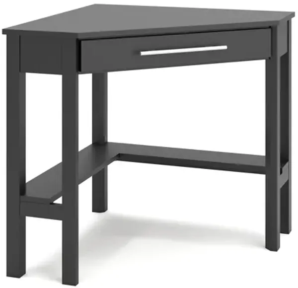 Tio Home Office Corner Desk, 1 Bar Handle Drawer, Black Wood, 42 Inch - Benzara