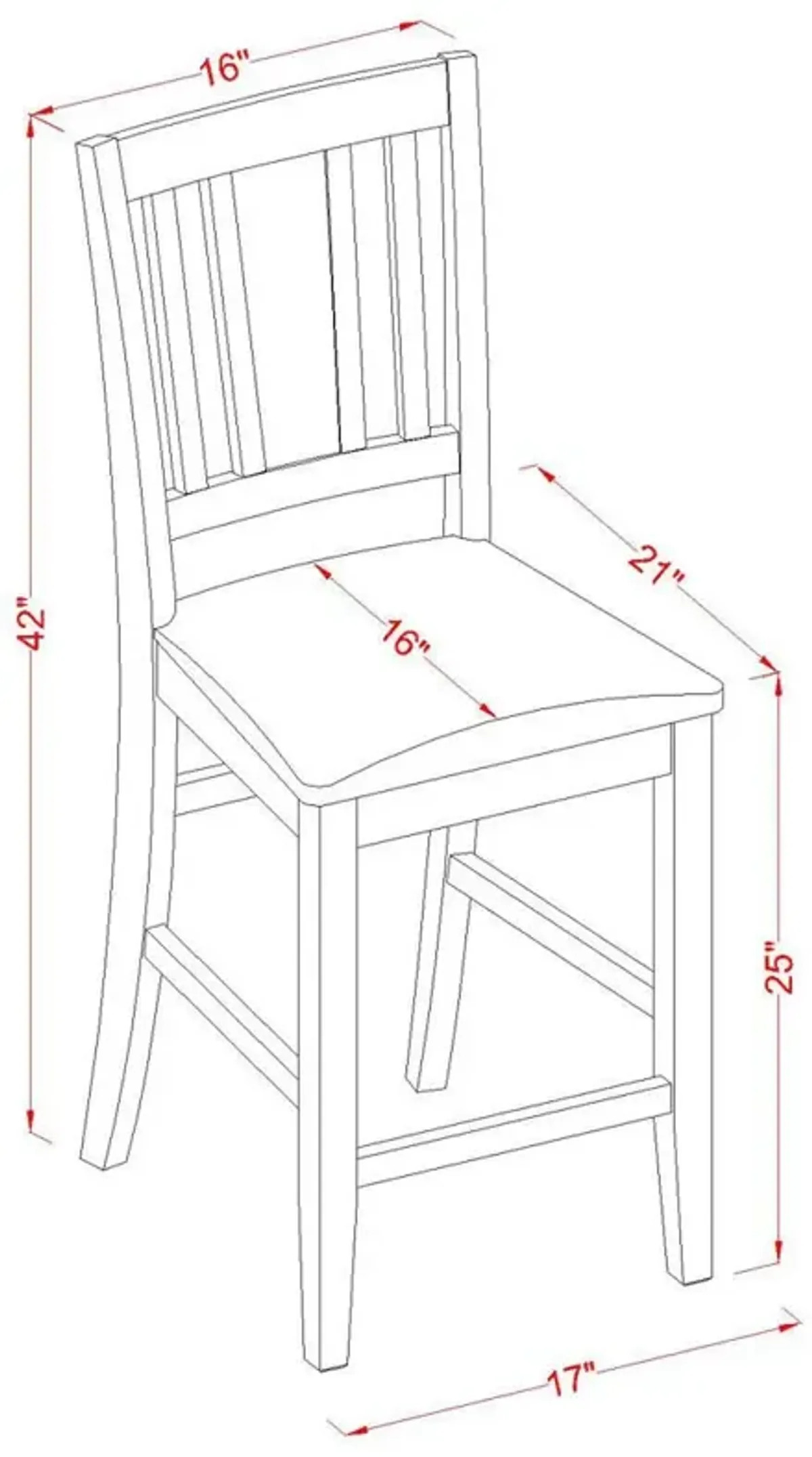 East West Furniture Buckland  Counter  Height  Dining  Chair  with  Leather  Uphostered  Seat  in  Mahogany  Finish,  Set  of  2