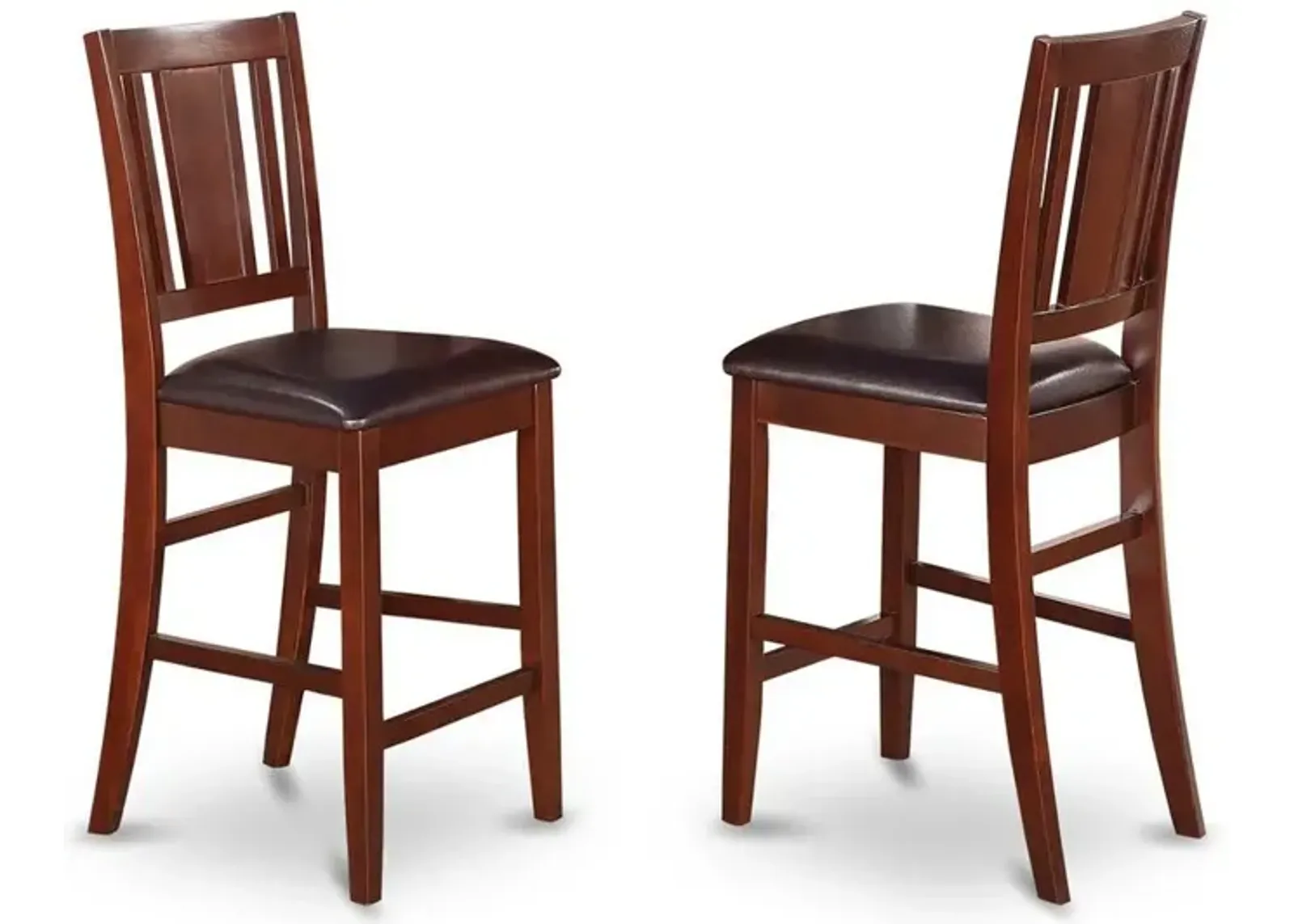 East West Furniture Buckland  Counter  Height  Dining  Chair  with  Leather  Uphostered  Seat  in  Mahogany  Finish,  Set  of  2