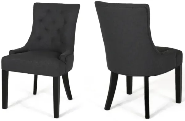 Chen Dining Chair Set of 2, Upholstered Tufted Backrest, Gray Fabric