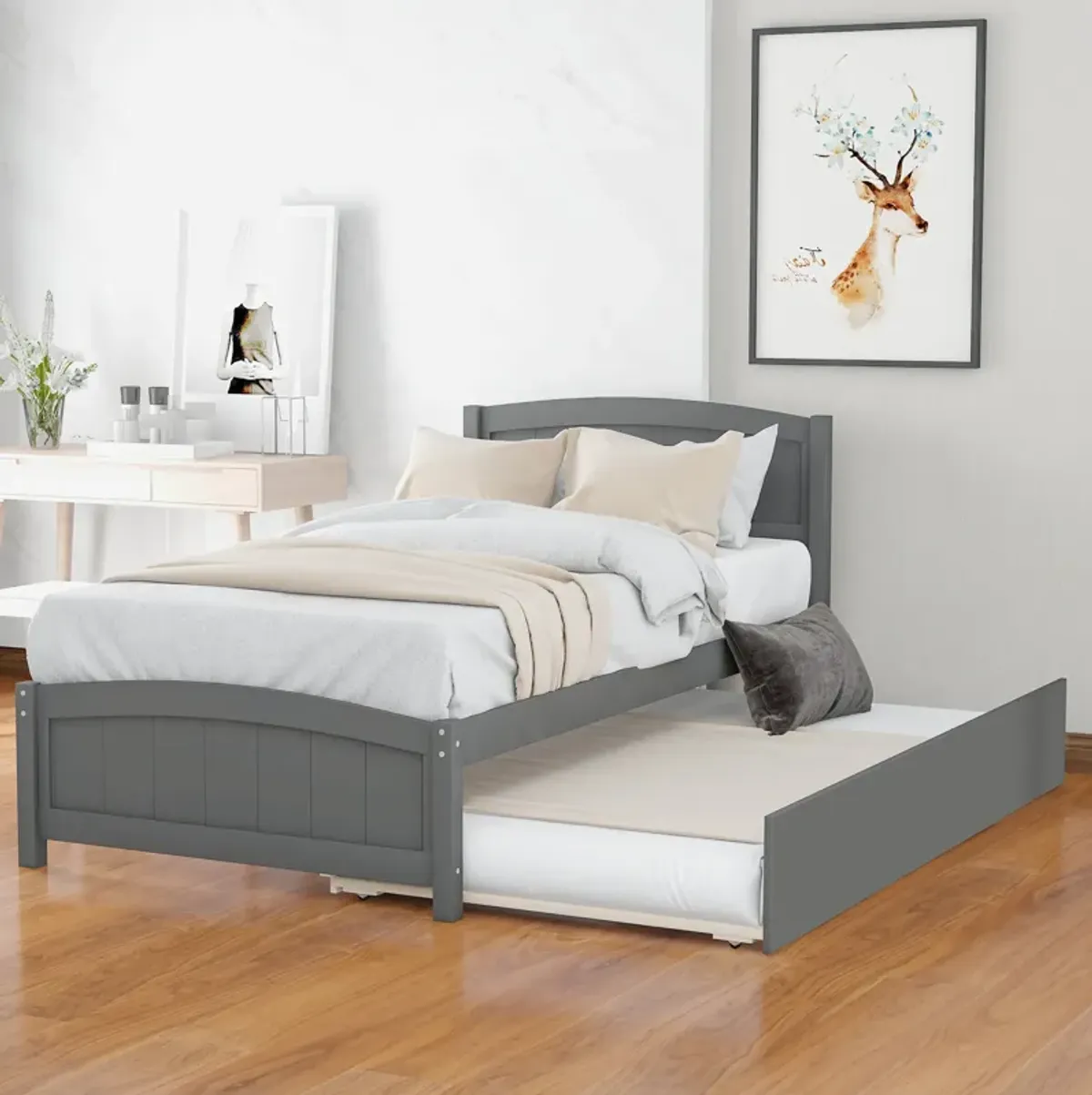 Minimalistic Wood Platform Bed with Trundle