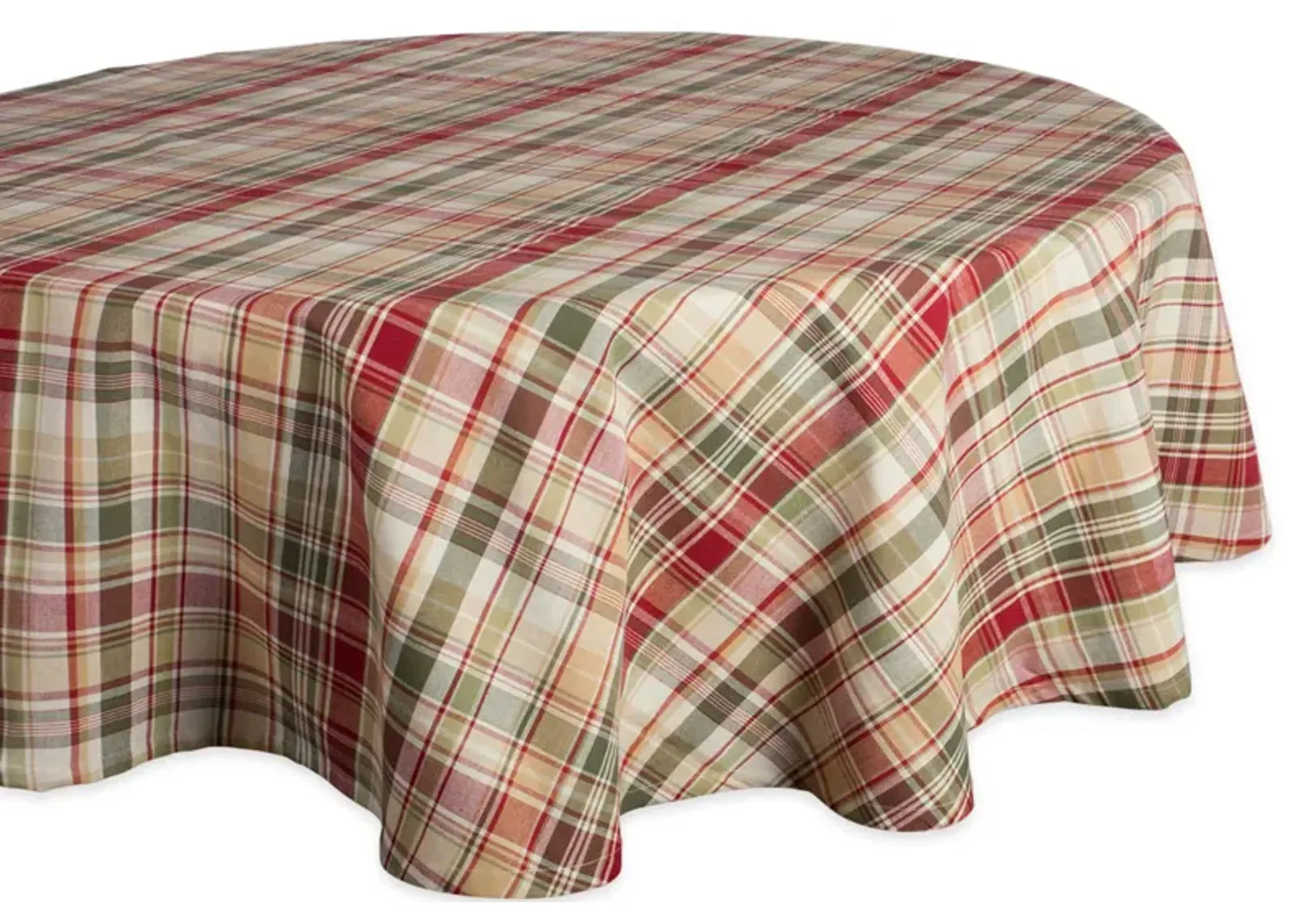 70" Red and Green Plaid Round Outdoor Tablecloth