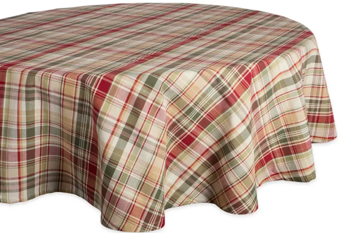 70" Red and Green Plaid Round Outdoor Tablecloth