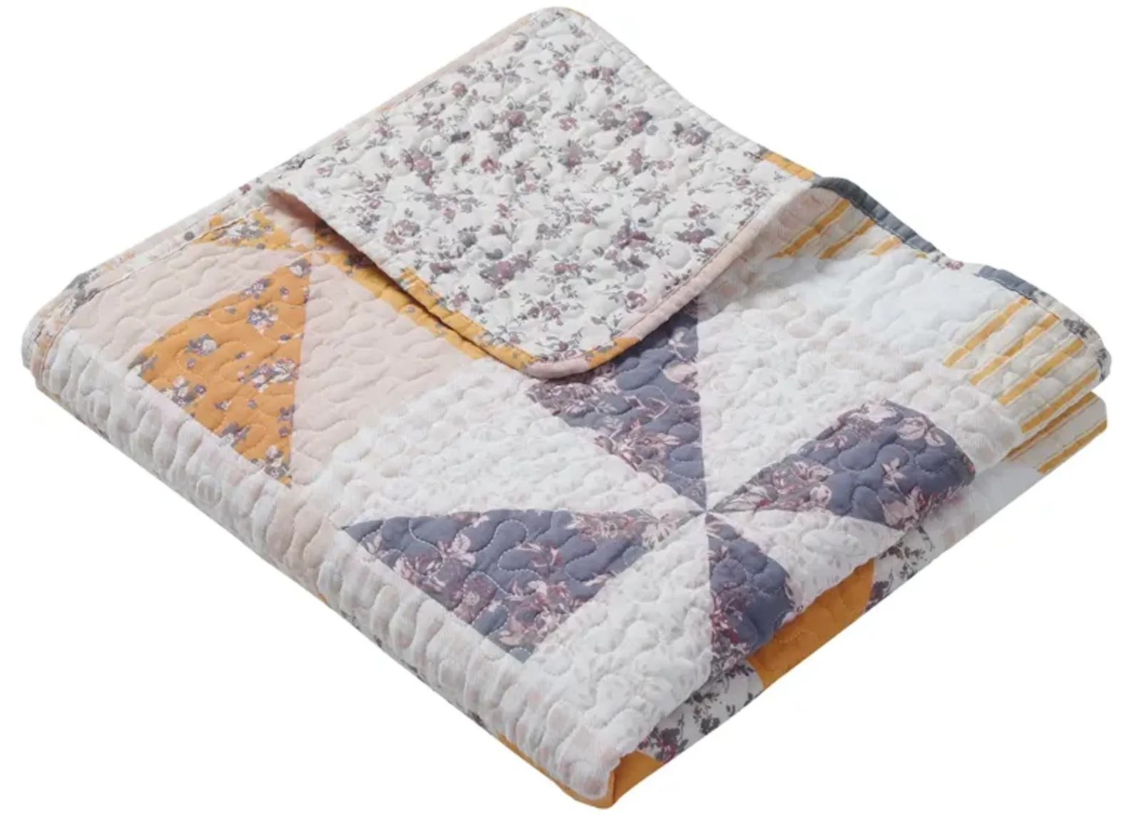 Jey 50 x 60 Quilted Throw Blanket, Patchwork Pinwheel, Peach, Blue Cotton