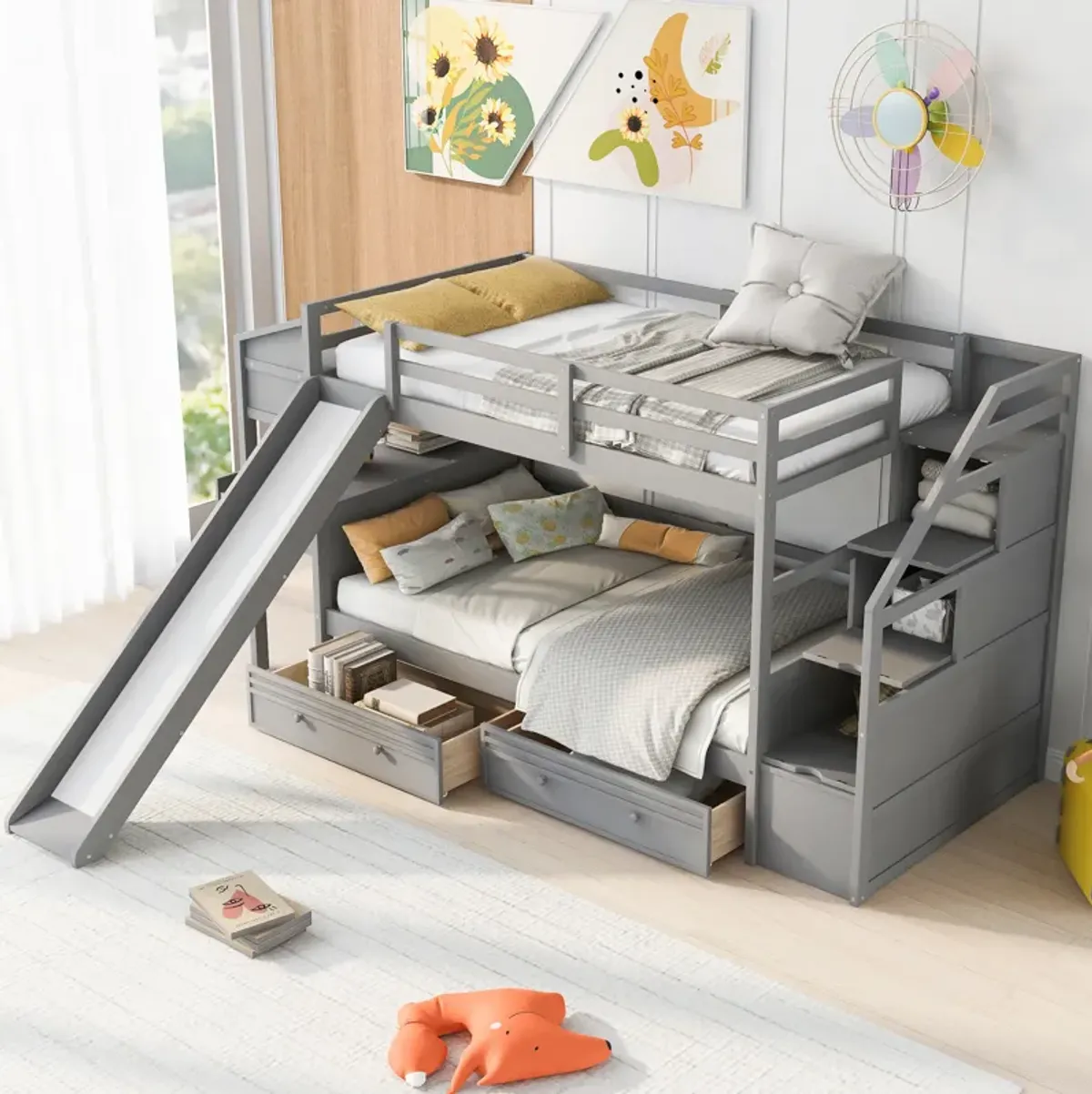 Merax Bunk Bed with Storage Staircase and Drawers