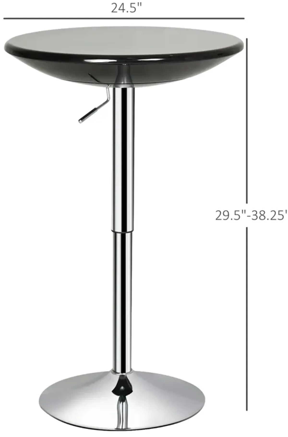 Black/Silver Bistro: 24.5" Round Adjustable Height Bar Table