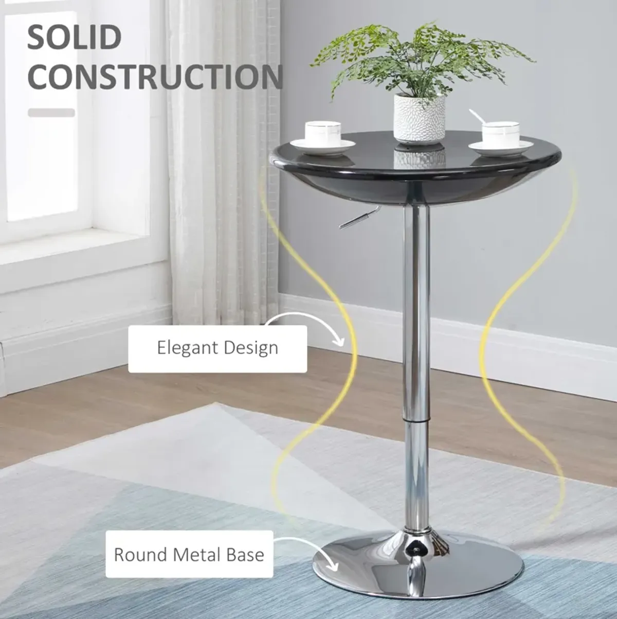 Black/Silver Bistro: 24.5" Round Adjustable Height Bar Table