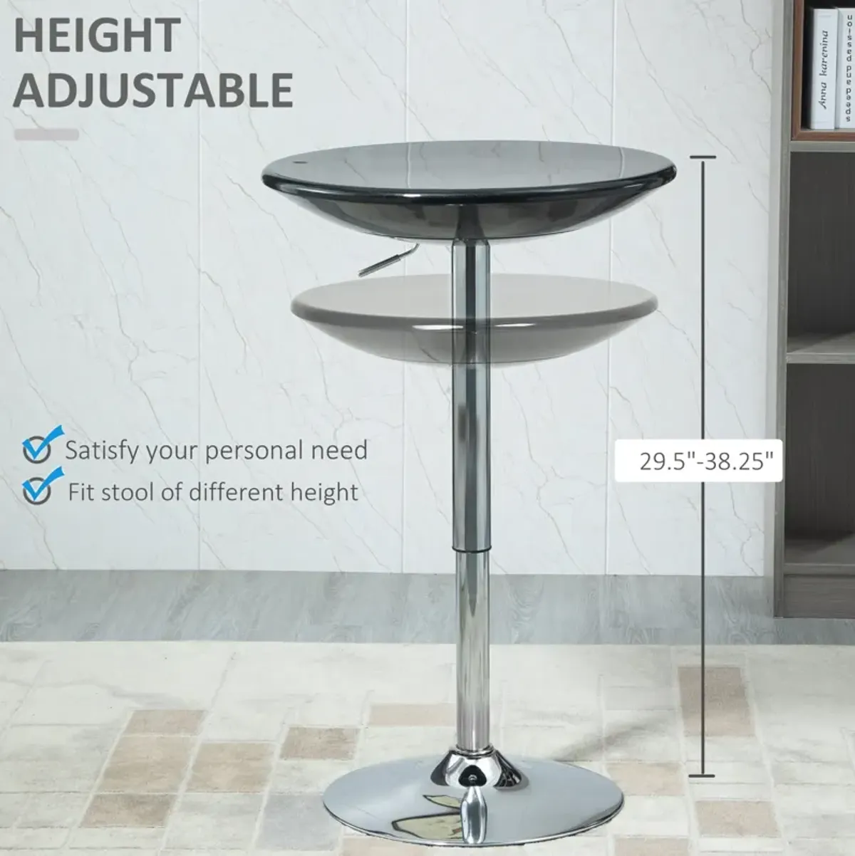 Black/Silver Bistro: 24.5" Round Adjustable Height Bar Table