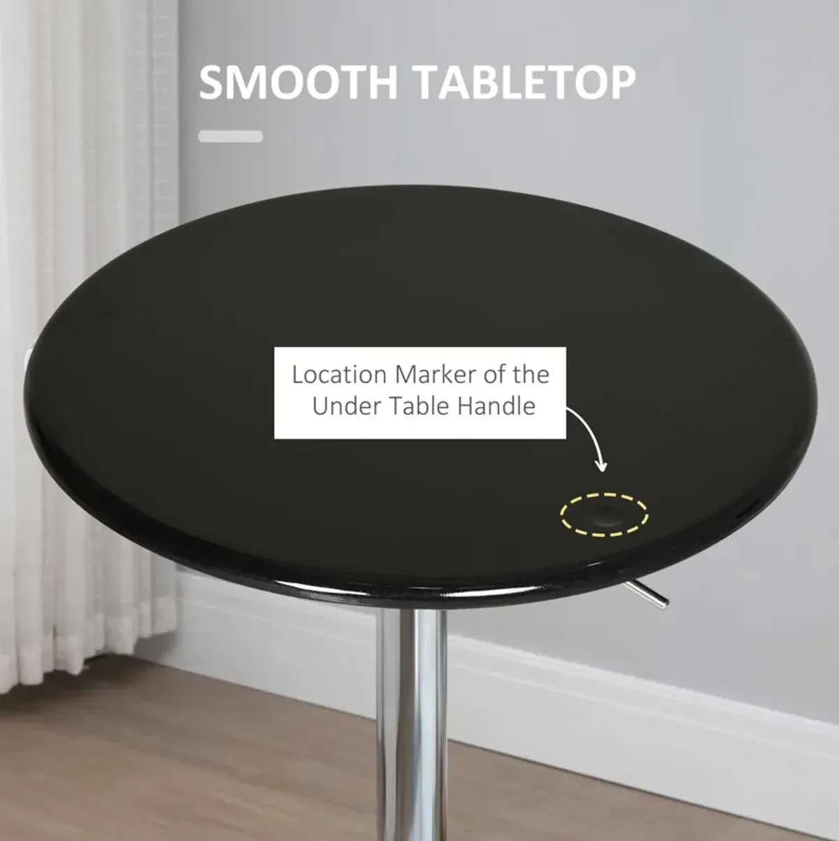 Black/Silver Bistro: 24.5" Round Adjustable Height Bar Table