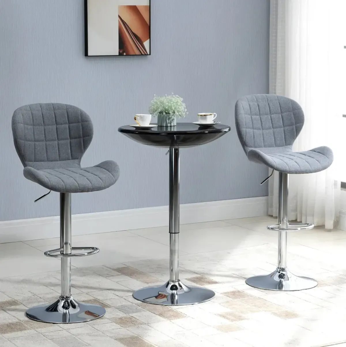 Black/Silver Bistro: 24.5" Round Adjustable Height Bar Table