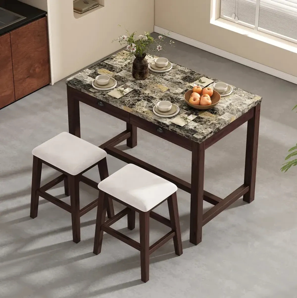 Merax 3-Piece Modern  Versatile Bar Table Stools Dining Set