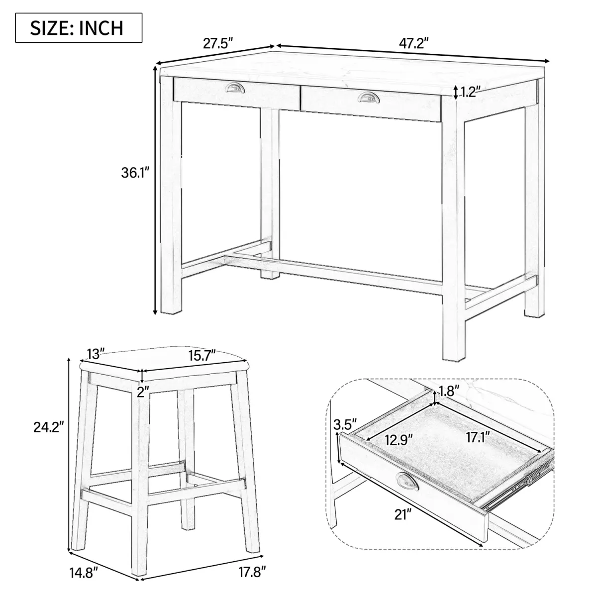 Merax 3-Piece Modern  Versatile Bar Table Stools Dining Set