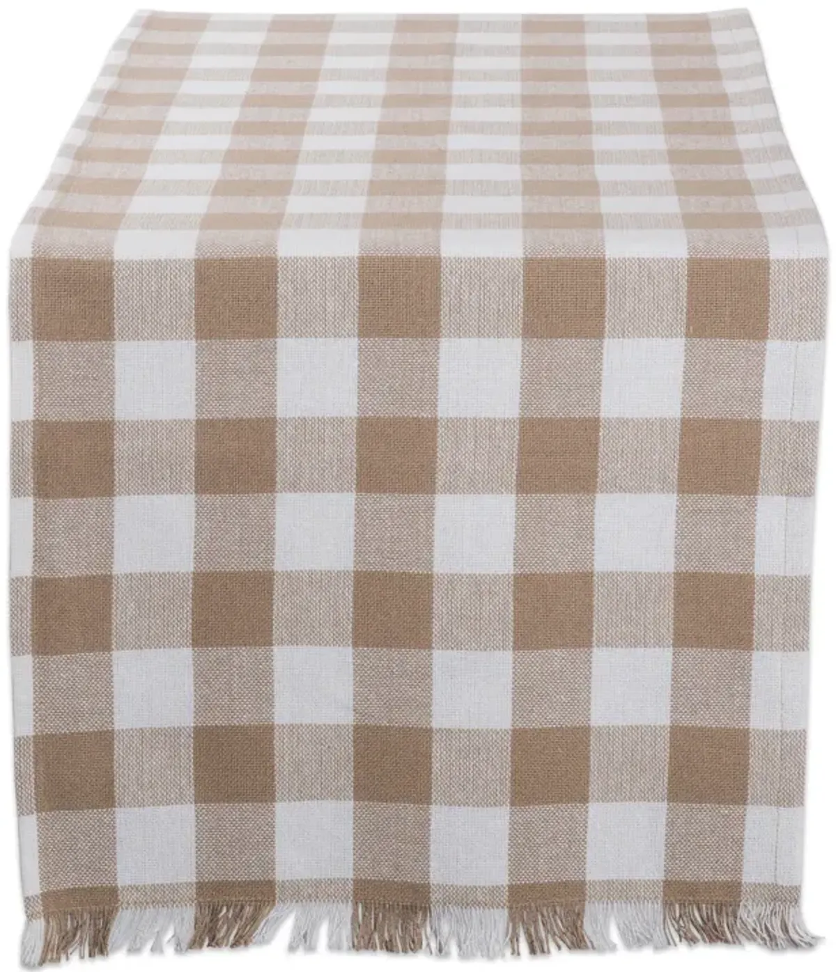 72" Fringed Table Runner with Stone Brown Checkered Design