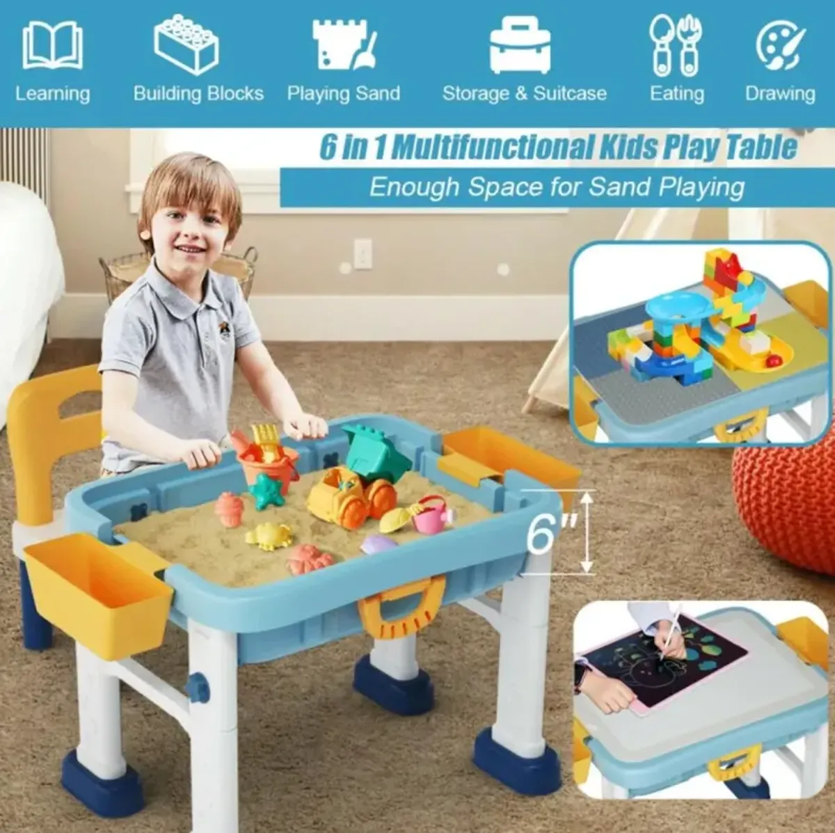 Hivvago 6-in-1 Kids Activity Table Set with Chair