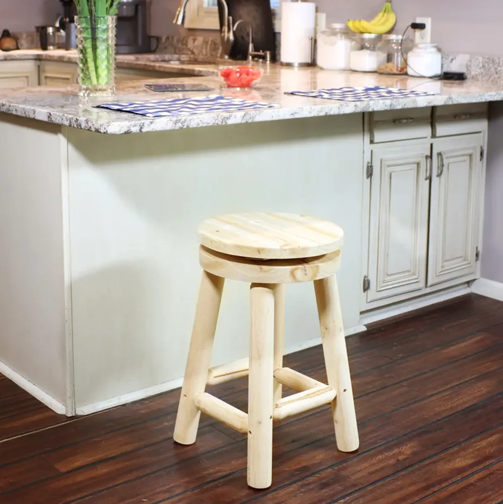 Sunnydaze Rustic Unfinished Fir Wood Indoor Swivel Counter Height Stool ...