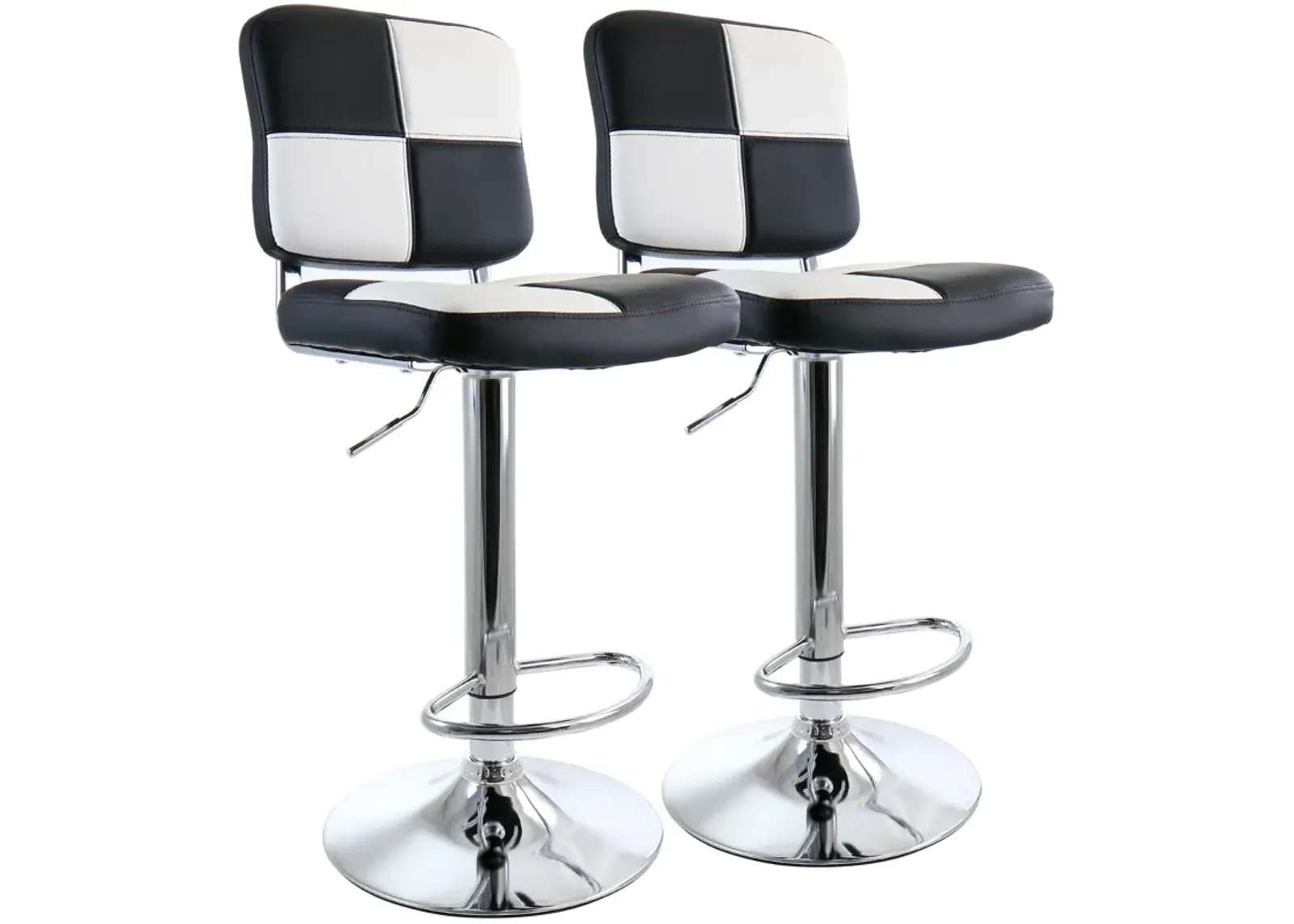 Elama 2 Piece Adjustable Faux Leather Bar Stool in Black and White with Chrome Base