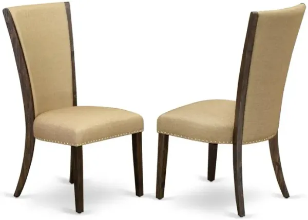 East West Furniture - Set of 2 - Wood Chairs- Wood Chair Includes Distressed Jacobean Hardwood Frame with Brown Linen Fabric Seat with Nail Head and Stylish Back