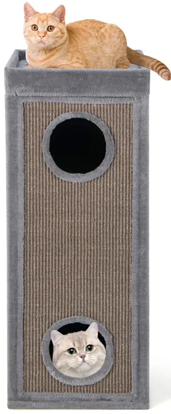 39" Tall Cat Condo with Scratching Posts and 3 Hideaways and 4 Soft Plush Cushions