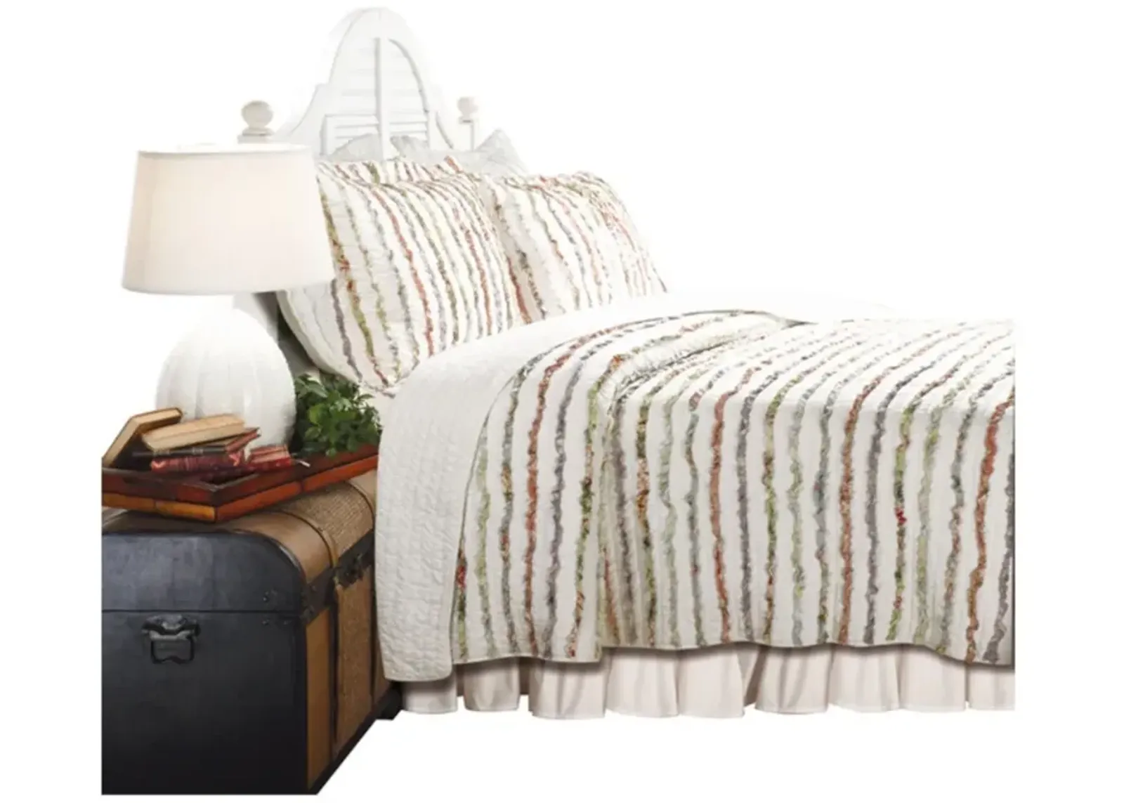 QuikFurn King 100% Cotton 3-Piece Oversized Quilt Set with Ruffle Stripes