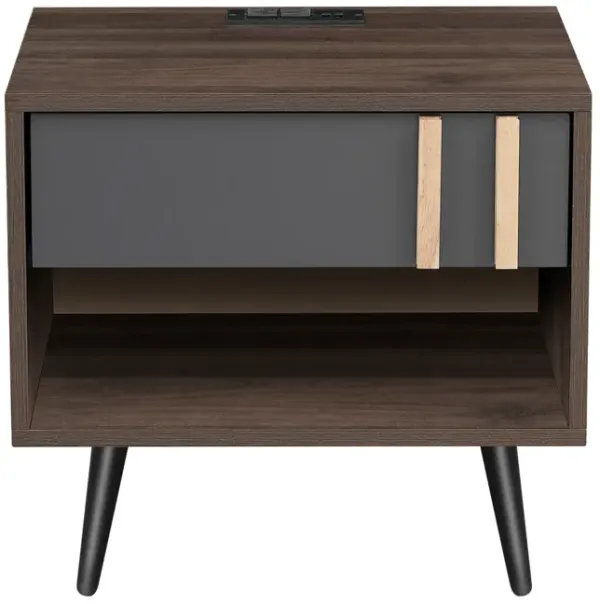 Wooden Nightstand with USB Charging Ports, End Table for Bedroom, Walnut