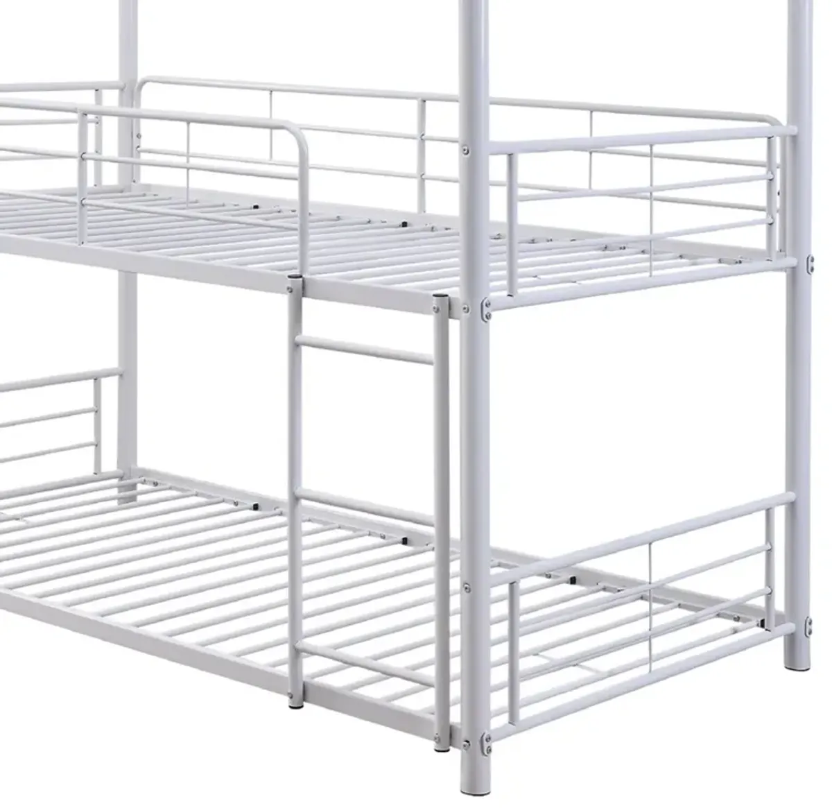 3 Tier Industrial Style Full Size Metal Bunk Bed, White-Benzara