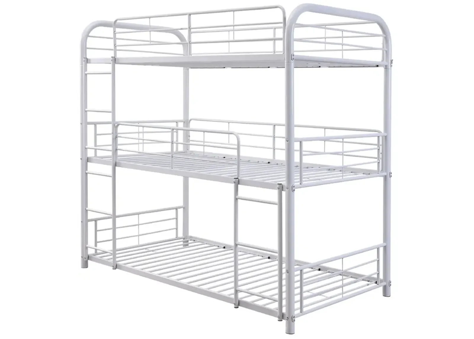 3 Tier Industrial Style Full Size Metal Bunk Bed, White-Benzara