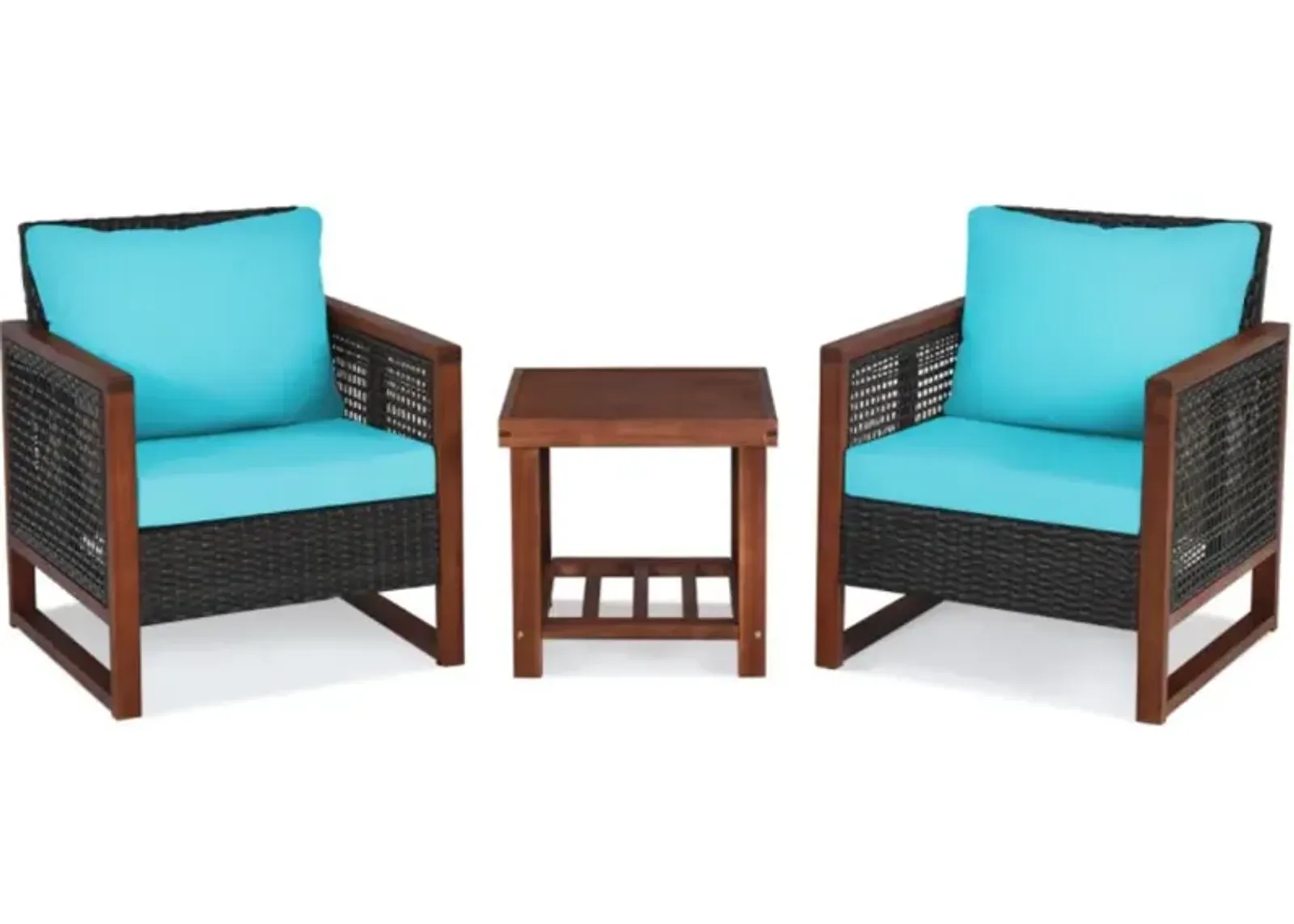 Hivvago 3 Pieces Acacia Wood Patio Furniture Set with Coffee Table