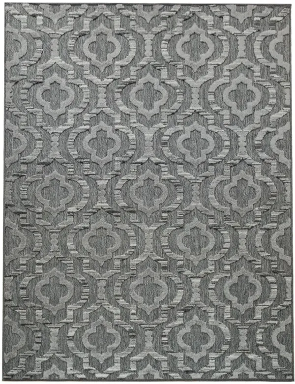 Outdoor Rug with Modern Moroccan Pattern for Patio in Dark Grey