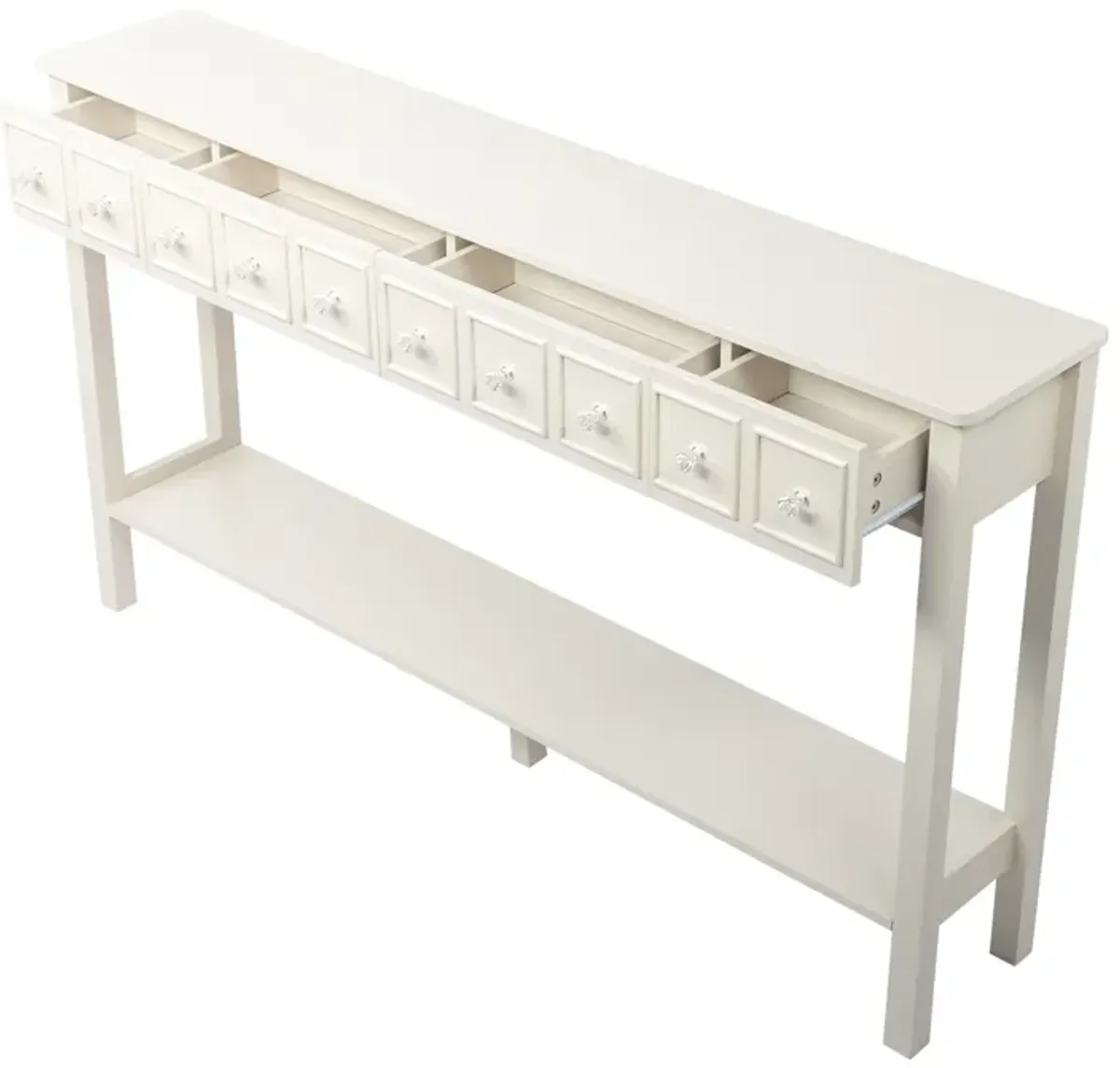 Long Console Table Entryway Table with Multiple Drawers and Bottom Shelf for Storage and Display