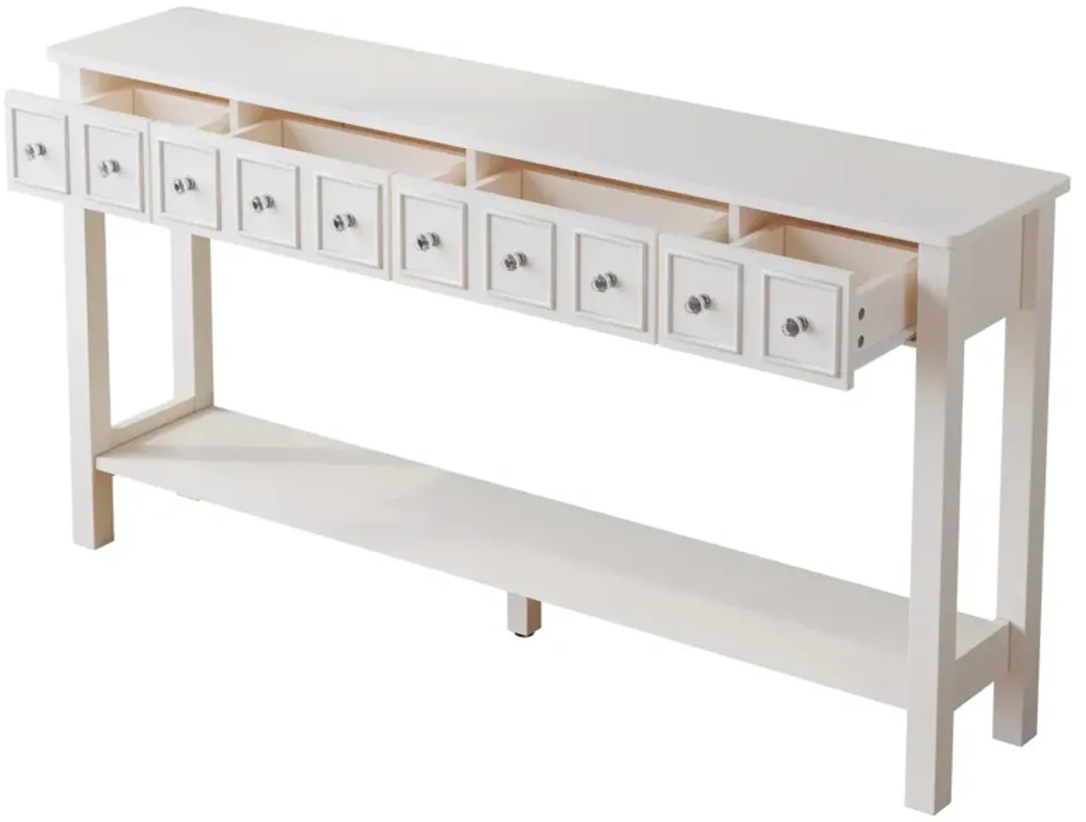 Long Console Table Entryway Table with Multiple Drawers and Bottom Shelf for Storage and Display