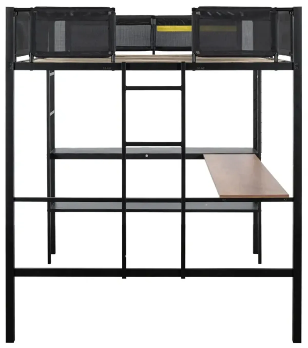 Sturdy Metal Loft Bed with Desk & Shelves